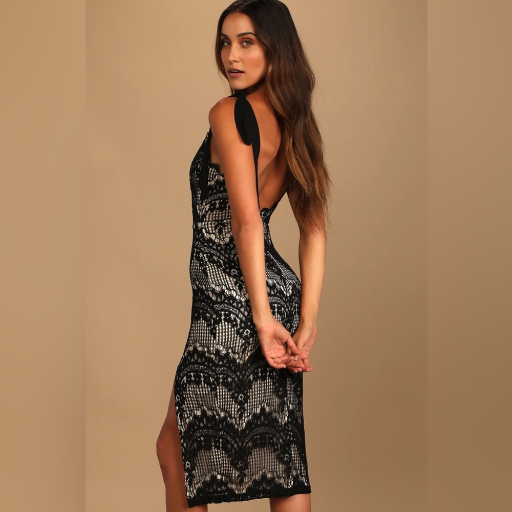 LULUS Just My Love Lace Midi Cocktail Wedding Guest Dress NWT Size Small